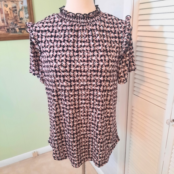 Adrienne vittadini smocked neck top blouse sz medium *2 - Picture 2 of 9